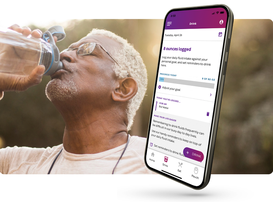 a man drinking a bottle of water and a smartphone