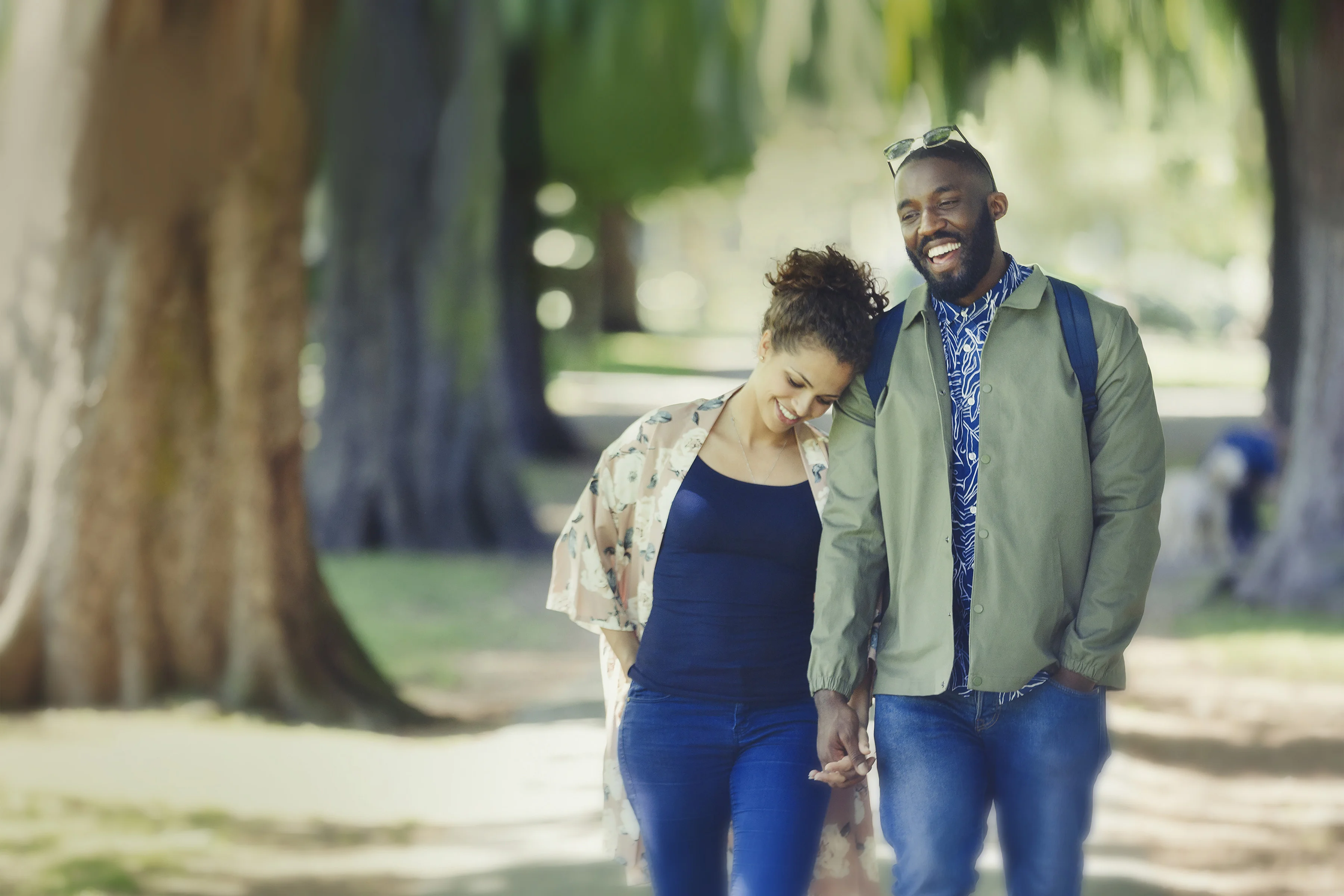 a man and woman walking