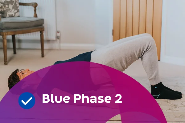 Blue Phase 2 title with woman doing floor exercises