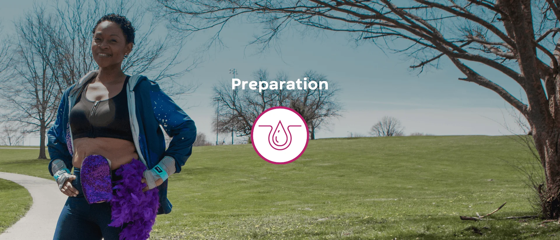 Smiling woman in workout attire, promoting skin health for ostomy care.
